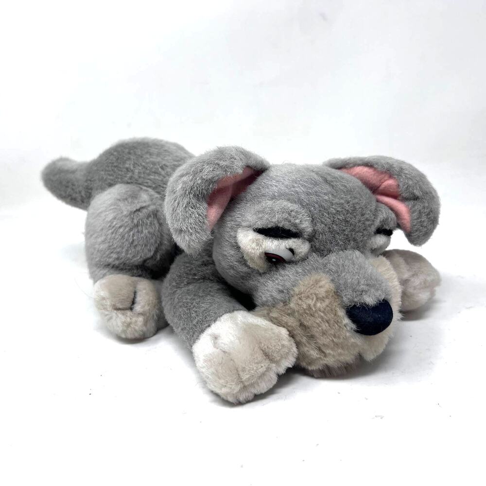 Lady and the Tramp Scamp Plush Metal Tag 8" Laying Down Gray Puppy Dog Disney